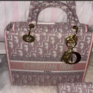 Dior Pink Oblique Lady Dior Book Tote with Gold Hardware